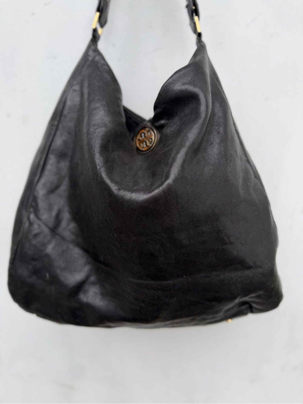 Tory Burch Black Leather Slouchy Shoulder Bag guc - Picture 3 of 10